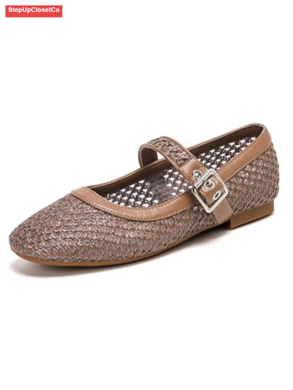 Mesh Ballet Flats with Buckle Cushioned Insole Breathable Woven Design